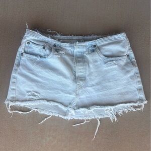 Distressed White Denim Shorts